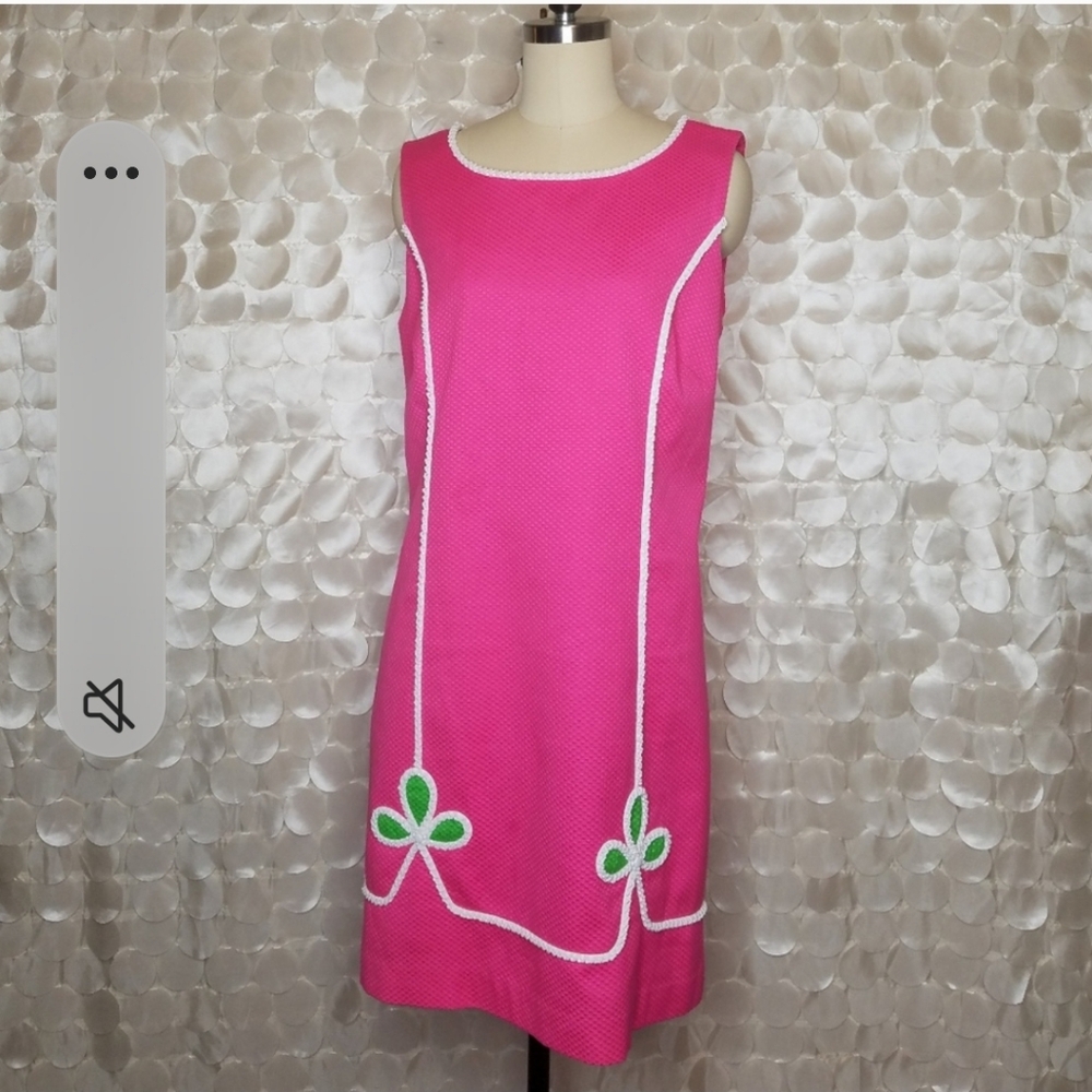 Lilly Pulitzer Jubilee Hot Pink Shift Beaded Dress Sz 12